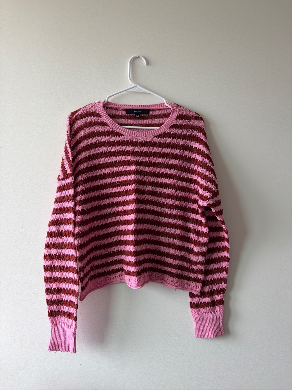 Vero Moda Pink and Brown Striped Crewneck Sweater